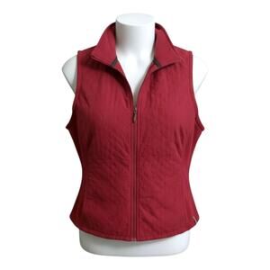 COLUMBIA Women's Dark Red Vest Full Zip Quilted Size M Fleece Sides Pockets